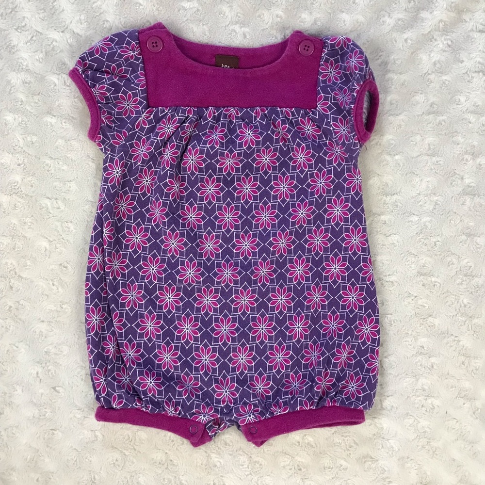 Tea Collection Floral Romper Size 3-6 Months Pink Purple